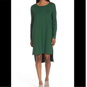 Eileen Fisher Dress Jersey Knit Long Sleeve Dress Green Size XS Lagenlook